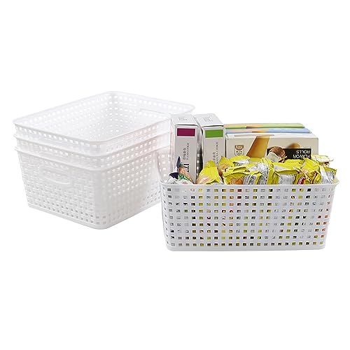 Plastic Storage Baskets for Shelf, 4 Packs - color: Medium White
