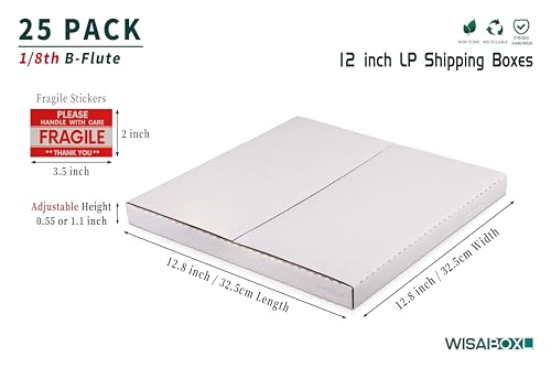 Vinyl Record Mailers, 12.8x12.8x1 inch LP Album Shipping Boxes - size: 25 Pack