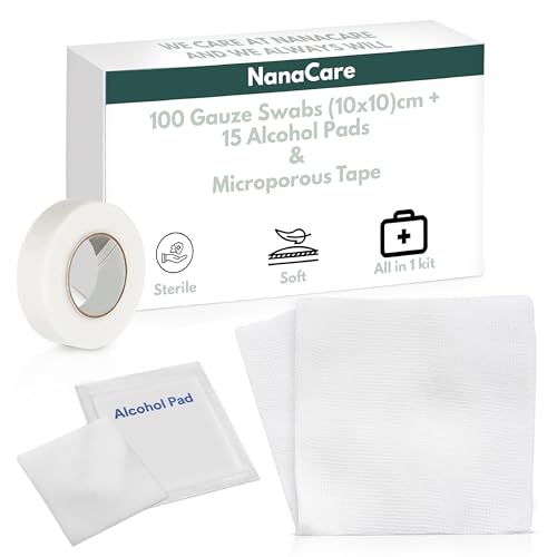 100pc 4x4 Gauze Swabs with 10 Alcohol prep Pads with 1pc Medical Tape