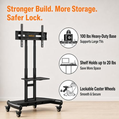 Perlegear Rolling TV Stand for 32-84 Inch TV, Mobile TV Cart up to 100lbs, Adjustable Height Outdoor TV Cart with Heavy-Duty Base, VESA 600x400mm, Portable TV Stand on Wheels for Livingroom PGTVMC05-1 - size: for 32-84 Inch TVs, style: Basic with Manual L