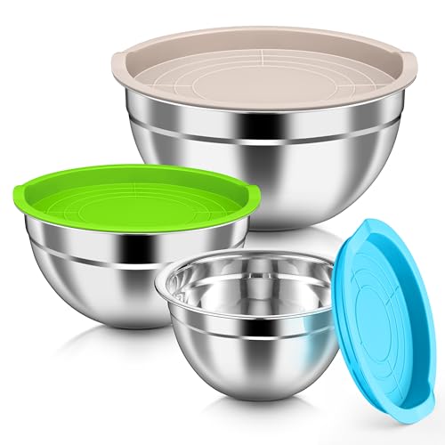 HaWare Mixing Bowls with Airtight Lids, 6-Piece Stainless Steel Salad Bowls - color: Colorful, size: Airtight Lids