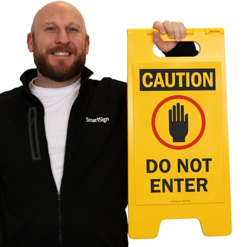 SmartSign Folding Floor Sign, Legend "Do Not Enter" with Graphic, 25" high x 12" wide, Black/Red on Yellow