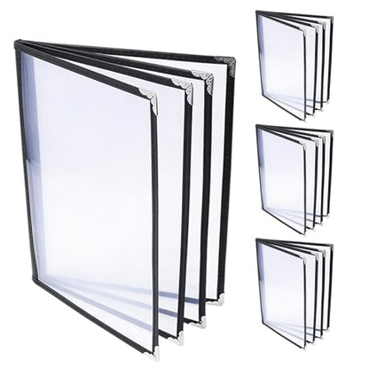 4PCS Transparent 4 Page 8 View Menu Holder, 8.5 x 11 Clear Restaurant Menu Covers, A4 Size Menu Book, Waterproof Menu Sleeves for Restaurant, Bar, Bistro & Morning Menu Homeschool Use