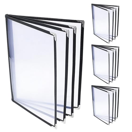 4PCS Transparent 4 Page 8 View Menu Holder, 8.5 x 11 Clear Restaurant Menu Covers, A4 Size Menu Book, Waterproof Menu Sleeves for Restaurant, Bar, Bistro & Morning Menu Homeschool Use