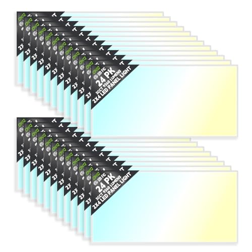 OKQ 2x4 LED Flat Panel Light Drop Ceiling Office Fixture, 5 CCT 3000K-6500K Adjustable & 5 Wattage Selectable,0-10V Dimmable, 2X4 LED Flush Mount Ceiling Light, ETL Listed 24Pack - size: 2x4FT-24Pack