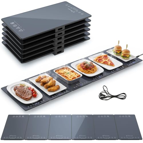 Warming Tray with Independent Temperature & Timer Control, 50" x 15" Electric Warming Tray for Buffets Party Food Warmer with 17 Heat Levels 12H Timer Child Lock for Family Dinners Catering - size: 6 Panels（50" x15"）