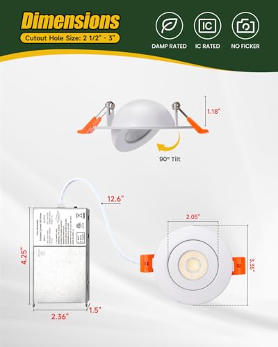ZYC Gimbal LED Recessed Lighting - 3 Inch 5CCT 7W 360° Rotation Adjustable Eyeball Light,LED Swivel Spotlight,Directional Sloped Ceiling Light,Dimmable Canless Wafer Downlight Pack of 6 Bronze. - color: Bronze, size: 3 INCH || 6 PACK
