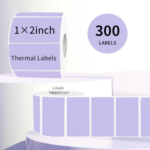 2x1 Inch Thermal Labels, Purple Thermal Printer Stickers, Waterproof Self-Adhesive Shipping Label Printer Sticker for Barcode, Name, Address, 300 Labels/Roll - color: Purple, size: 1*2 inch/1 roll