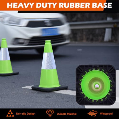 8-Pack 18" Green Cones - Reflective for Road/Construction - color: Green, size: 18inch