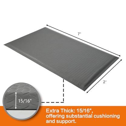Nisorpa Anti Fatigue Mats Industrial 2' x 7' Ergonomic Standing Mat 15/16" Extra Thick Heavy Duty Commercial Diamond Plate Shop Floor Mat Support for Leg & Back Pain, Grey - size: 2' x 7'