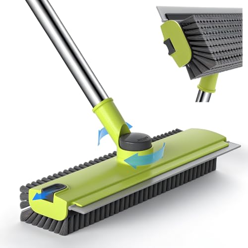 3 in 1 Floor Scrub Brush with 52" Long Handle, Heavy-Duty Stiff 90° Bristle Floor Scrubber, Shower Scrubber with Squeeze, Cleaning Brush for Bathroom Pool Garage Glass Tile Concrete Green - color: Green