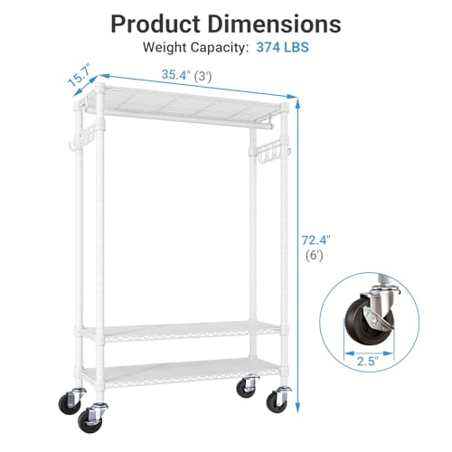 VIPEK R3C Covered Clothing Rack for Hanging Clothes Rolling Closet - color: White Rack with Gray Cover, size: R3C