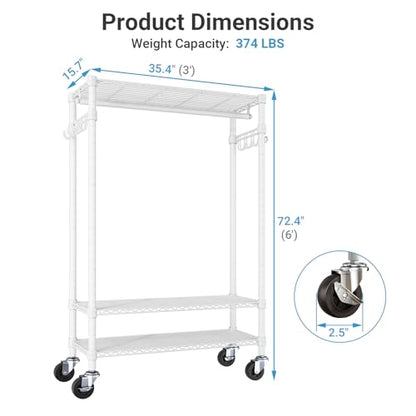 VIPEK R3C Covered Clothing Rack for Hanging Clothes Rolling Closet - color: White Rack with Gray Cover, size: R3C