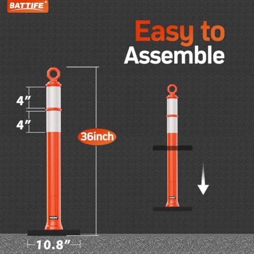 BATTIFE 8 Pack 36 Inch Traffic Delineator Posts with Base, Orange - size: 36 Inch
