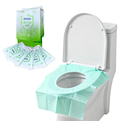 Disposable Toilet Seat Covers, 20 PCS Individually Travel Pack, XL Waterproof & Adhesive Secure Fit for Public Restrooms, Airplane & Office Use - size: 20
