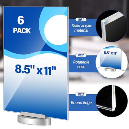 RattanView 6 Pcs Acrylic Rotating Sign Holder 8.5 x 12 x 2.5 Inches - size: 8.5 x 12 x 2.5 Inches