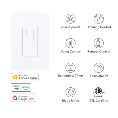 Kasa Smart Ceiling Fan Control & Dimmer Switch, KS240, Single Pole