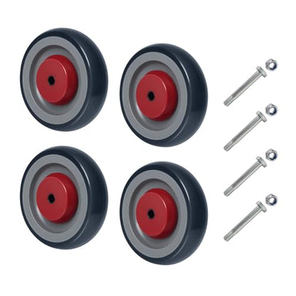 5'' Shopping Cart Wheels Replacement, 5/16" Casters Set of 4 Rubber Wheels for Cart Supermarket Grocery Retail Stores, Each Wheel Load 350lbs (4 Wheel) - style: Grey/Red (5/16'' Bore)
