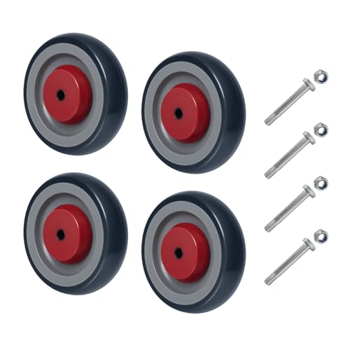 5'' Shopping Cart Wheels Replacement, 3/8" Casters Set of 4 Rubber Wheels for Cart Supermarket Grocery Retail Stores, Each Wheel Load 350lbs (4 Wheel) - style: Grey/Red (3/8'' Bore)