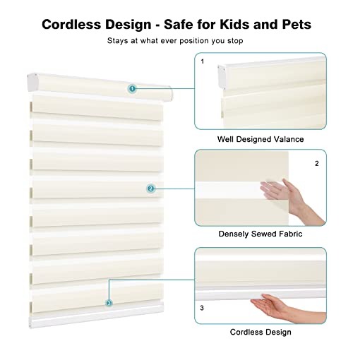 Changshade Custom Size Cordless Zebra Roller Blinds for Window, Light Filtering Dual Layer Roller Zebra Shades with Thermal Insulated for Office,Living Room,Bedroom Easy Installation, Beige Yellow - color: Light Beige Yellow, size: Drill Installation-Cust