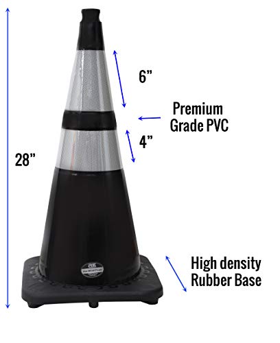 (Set of 24) 28" RK Black Safety Traffic PVC Cones, Black Base with Two Reflective Collar - size: Set of 24