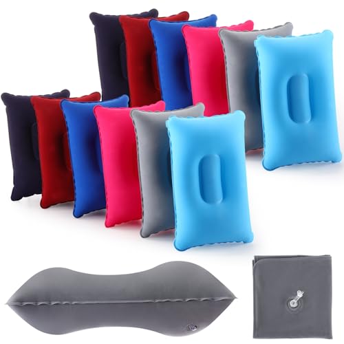 Geelin 12 Pack Inflatable Travel Pillow Squared Flocked Fabric Air Pillow Ultralight, Compact and Comfortable for Traveling, Camping, Hiking, Napping, Desk Rest, Neck Lumbar Support(13.39" × 8.66") - size: 13.39" × 8.66"