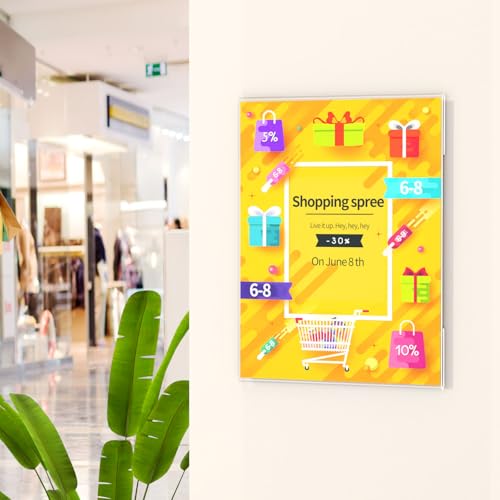 HIIMIEI Acrylic Sign Holder 8.5 x 11 Wall Mounted with Double Sided Tape, 8 1/2 x 11 Clear Plastic Frame for Office, Home, Store, and Restaurant No Drilling (6 Pack)