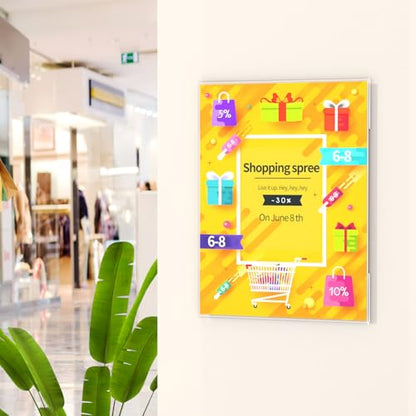 HIIMIEI Acrylic Sign Holder 8.5 x 11 Wall Mounted with Double Sided Tape, 8 1/2 x 11 Clear Plastic Frame for Office, Home, Store, and Restaurant No Drilling (6 Pack)