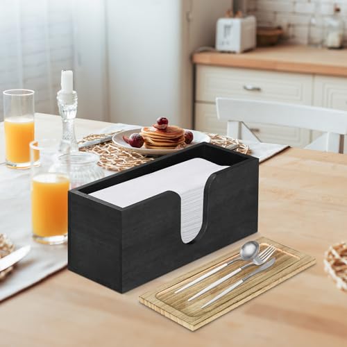 Solid Wood Paper Towel Dispenser Wall Mounted, Folded Paper Towel Holder with Lid, Commercial C-Fold, Z-Fold, Trifold Hand Paper Towel Holder Dispenser for Bathroom Kitchen Office - color: Black, Pack of 2