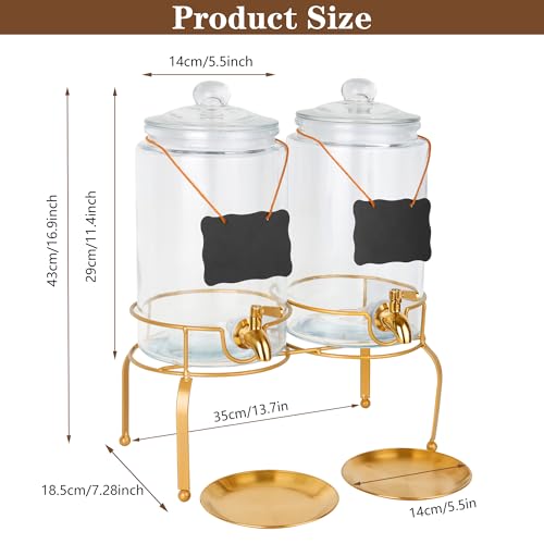 Drink Dispensers for Parties, 2 Pack 1 Gallon Beverage Dispenser with Stand, Drink Dispenser With Glass Lid, juice dispensers for parties
