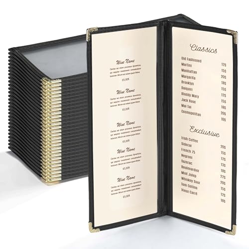 WeChef 30 Pack Restaurant Menu Covers 4.25x11" Double Stitched Menu Folder - size: 4.25x11" - 4 View