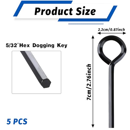 Abeillo 5 Pack 5/32 Allen Wrench Standard Hex Dogging Key with Full Loop, Solid Metal Allen Key Set for Push Bar Panic Exit Devices - size: 5/32in