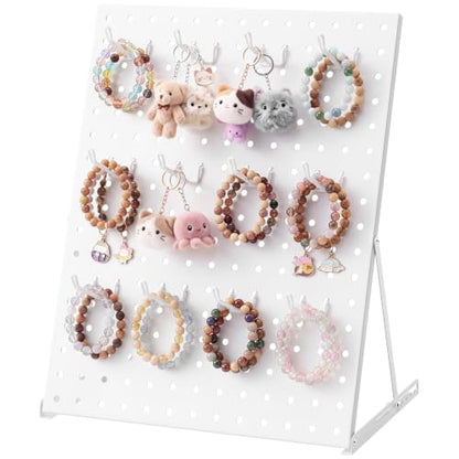Portable & Adjustable Peg Board Display Stand with 15 Hooks(1pcs, White) - color: White