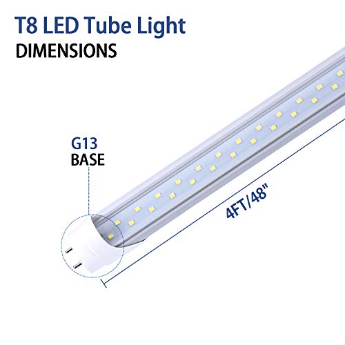 TRLIFE 4FT LED Light Bulbs, T8 4 FT LED Tube Lights 28W 6000K Cool White, 3360 Lumens Dual Row LEDs Replacement for 4FT Fluorescent Fixture, Clear Cover, Ballast Removal, Dual-end Powered(25 Pack)