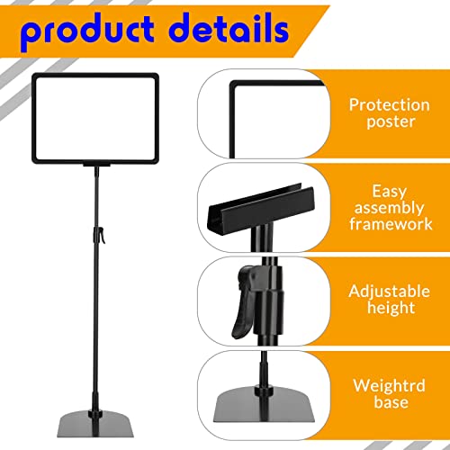 Hicarer 8 Pack Adjustable Sign Holder 8.5 X 11 in Pedestal Stand Black