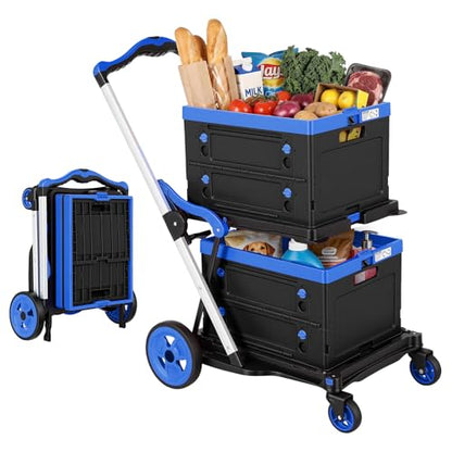 Collapsible Shopping Cart with Wheels, Foldable Platform Hand Truck (Blue) - color: Blue
