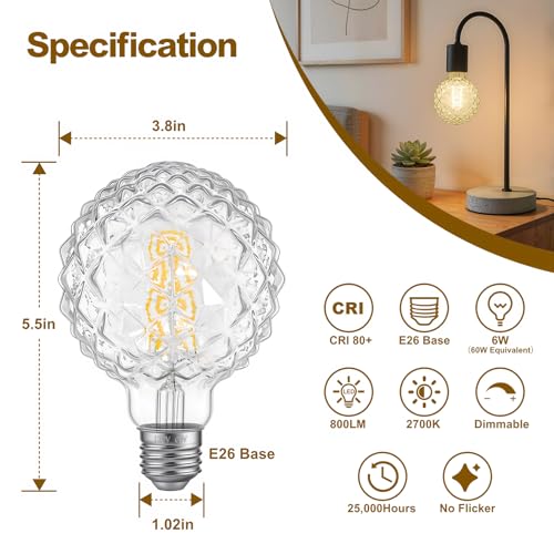 Dimmable Decorative Light Bulbs 60 Watt Pineapple LED Edison Bulb - color: 6w-2700k-clear