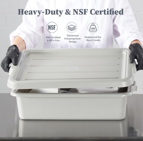 CURTA Bus Tub with Lids 3 Pack, 21"x15"x5" Gray NSF Dish Box - size: 21.06" x 15.35" x 4.92" - With Lid