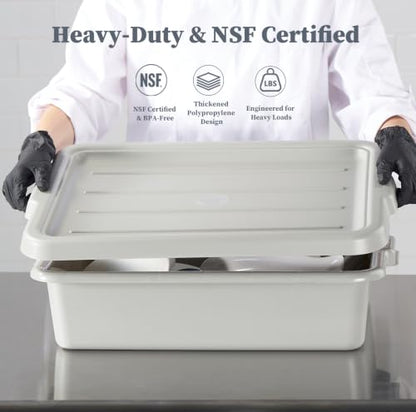 CURTA Bus Tub with Lids 3 Pack, 21"x15"x5" Gray NSF Dish Box - size: 21.06" x 15.35" x 4.92" - With Lid