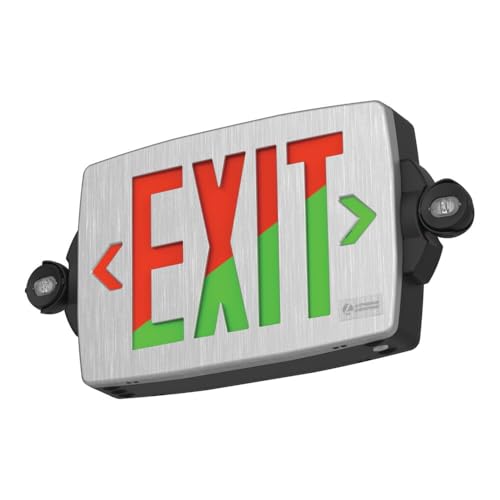 Lithonia Lighting Quantum LED Exit Sign Emergency Light Combo, Exit Sign and Emergency Lights for Business, 2-Head Fixture, Red/Green Selectable Letters, Brushed Silver (LHQM S BBS RG MVOLT M6) - color: Red/Green Selectable - Brushed Silver, size: 16.5" |