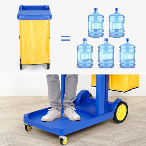 tonchean Commercial Janitorial Cart, 3-Shelf Housekeeping Cart with 22 Gallon Vinyl Bag & Cover, Large Cleaning Cart with Wheels for Hotel, Store, School, Office