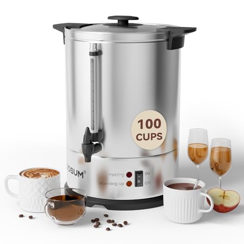 100-Cup Commercial Coffee Maker Hot Water Urn, 4 Gallon Large Capacity Hot Drink Dispenser, 1500W Quick Brew for Catering Events, Stainless Steel
