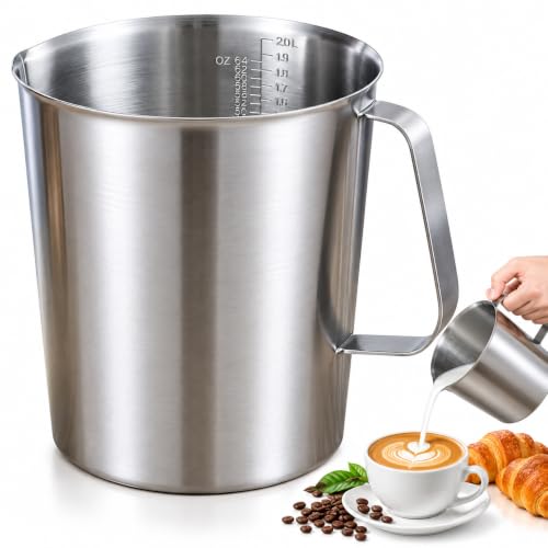 Veemoon 2000ml 304 Stainless Steel Measuring Cup Milk Pitcher