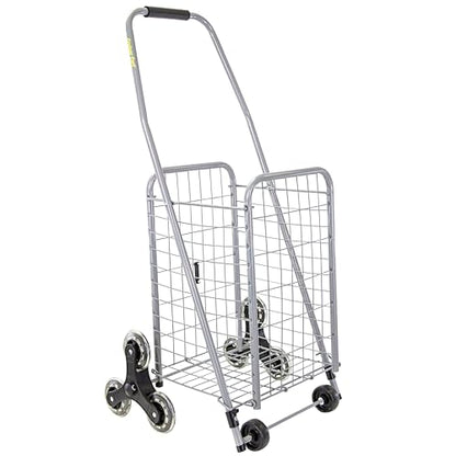 dbest Products Stair Climber Cruiser Cart Sport, Foldable Grocery Cart on Wheels,Multi-Use Collapsible Folding Laundry Basket with Wheels - color: Silver, style: Stair Climber Cruiser Cart Sport