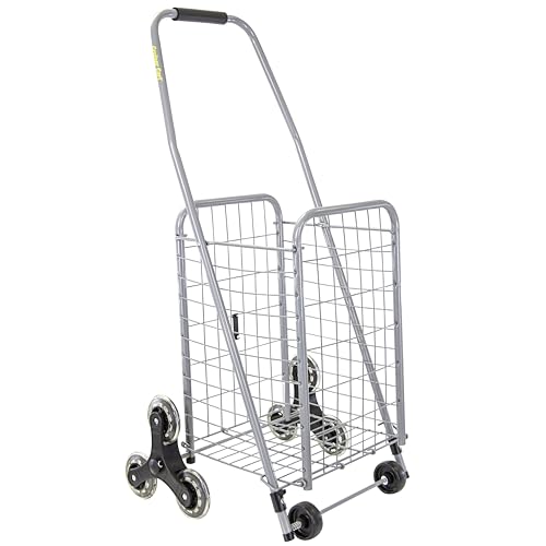 dbest Products Stair Climber Cruiser Cart Sport, Foldable Grocery Cart on Wheels,Multi-Use Collapsible Folding Laundry Basket with Wheels - color: Silver, style: Stair Climber Cruiser Cart Sport