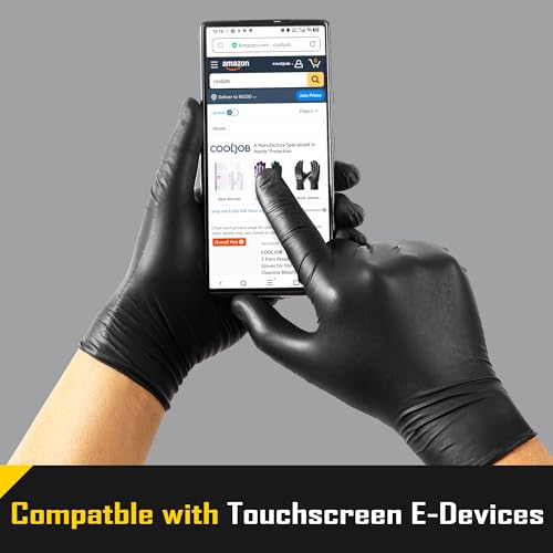 COOLJOB 5 Mil Black Disposable Nitrile Gloves for Men, Heavy-Duty for Household Cleaning, Cooking, Working, Powder Free, S-XL - size: Large (Pack of 1000)