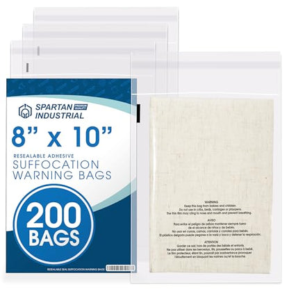 8” X 10” (200 Count) Self Seal Clear Poly Bags with Suffocation Warning - size: 8" X 10"