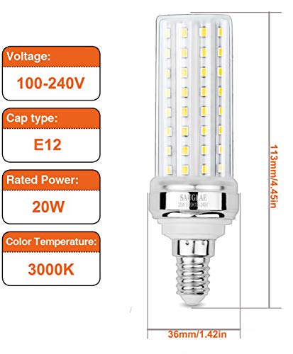 20W LED Corn Bulbs, 150W Incandescent Bulbs Equivalent, 3000K Warm White, Non-Dimmable, 2000Lm, E12 Small Edison Screw Light Bulbs, 3-Pack - color: Warm White E12