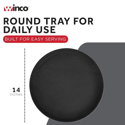 Winco 14" Black Premium Round Fiberglass Glass Tray - color: Black, size: 14"