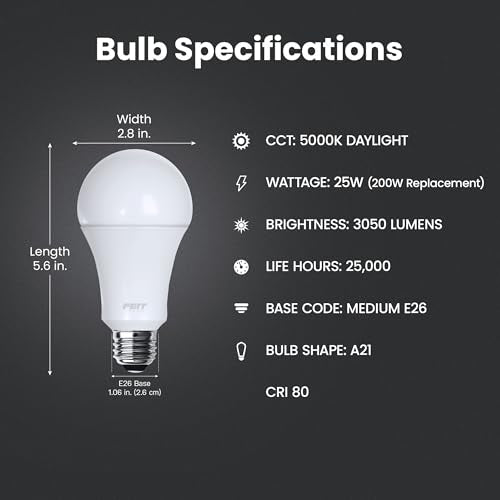 Feit Electric A21 LED Light Bulb 200W Eq, Daylight White - color: 5000k Daylight, size: 200W
